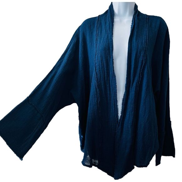 Front Sweaters - Wishlist Apparel Blue Jacket Cardigan Open Front 100% Cotton Gauzy Lightweight